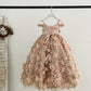 Ball Gown 3D Floral Pink Lace Tulle Floor Length Wedding Party Flower Girl Dress