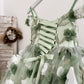 Off-Shoulder Green 3D Lace Flower Tulle Wedding Flower Girl Dress Kids Pageant Gown