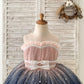 Ombre Pink / Navy Stars Tulle Wedding Flower Girl Dress Kids Party Dress