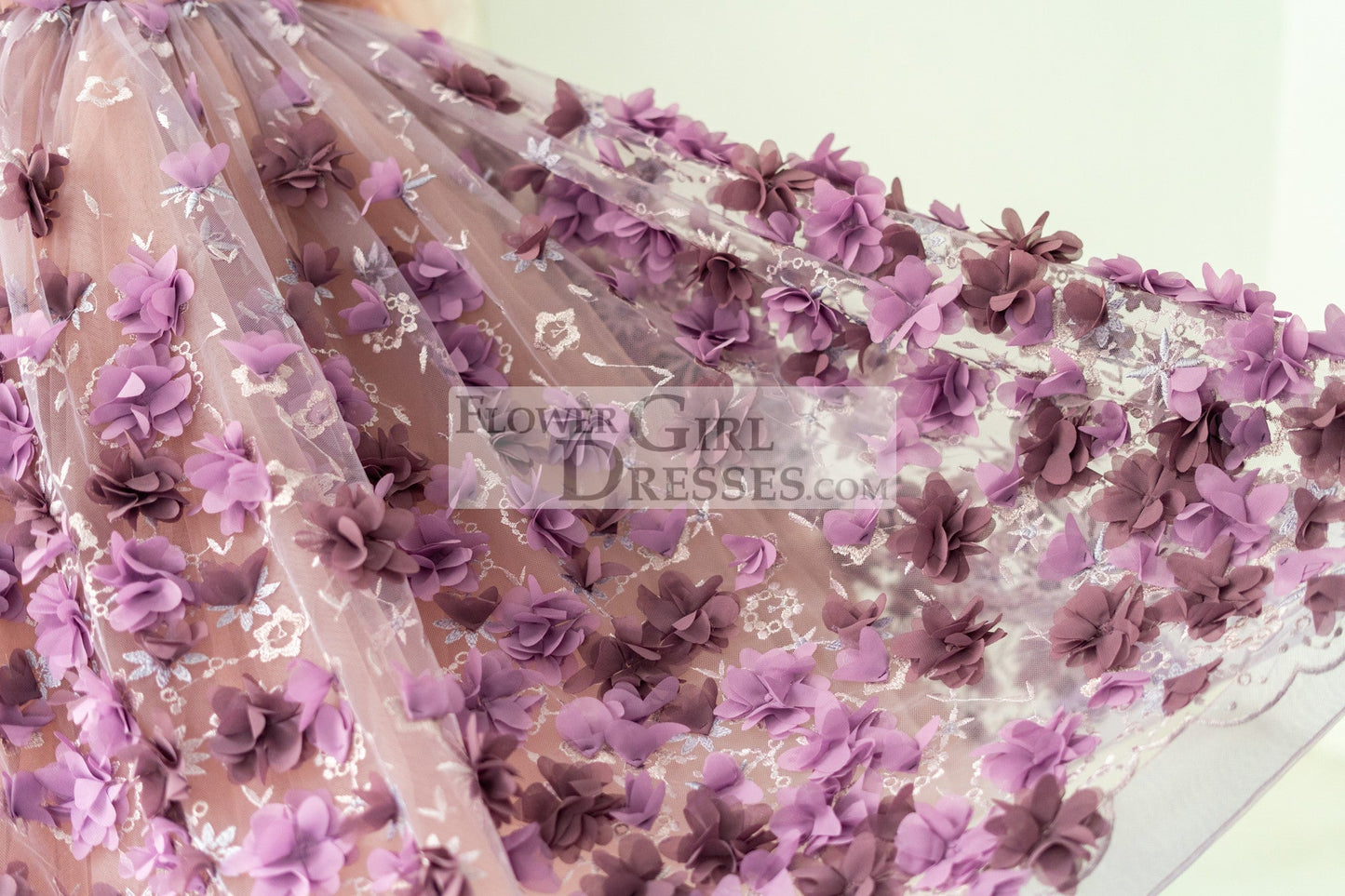 3D Purple Lace Flower Tulle Wedding Flower Girl Dress Kids Party Dress Photography Dress