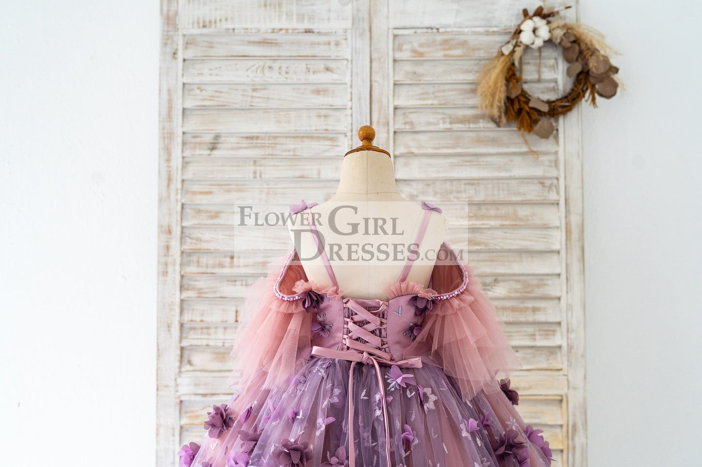 3D Purple Lace Flower Tulle Wedding Flower Girl Dress Kids Party Dress Photography Dress