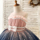 Ombre Pink / Navy Stars Tulle Wedding Flower Girl Dress Kids Party Dress