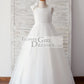 Backless Lace Tulle Wedding Flower Girl Dress with Pearls