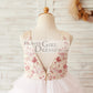Blush Pink Tulle Embroidery Lace V Back Wedding Flower Girl Dress