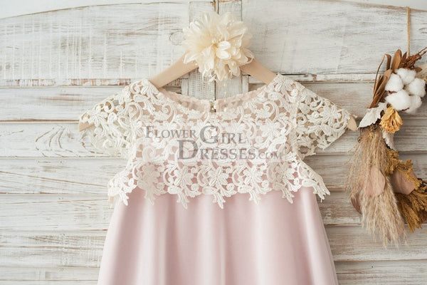 Boho Beach Lace Cap Sleeves Ivory Chiffon Wedding Flower Girl Dress