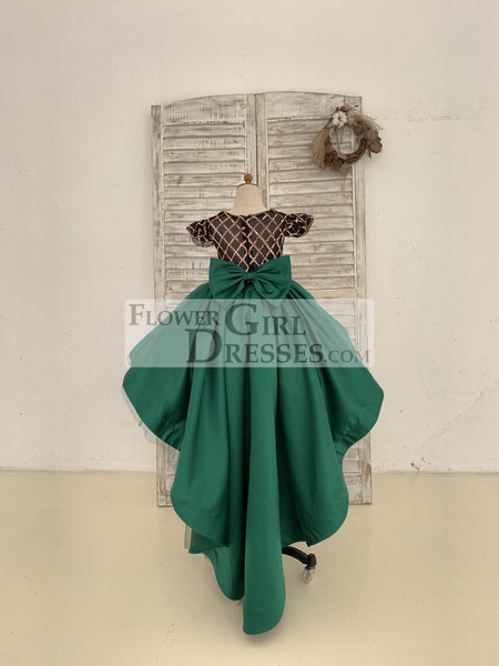 Hi-Low Layered Green Satin Sequin Tulle Cap Sleeves Flower Girl Dress - Flower Girl Dresses Hi-Low Layered Green Satin Sequin Tulle Cap Sleeves Flower Girl Dress - Flower Girl Dresses