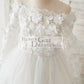 Ivory Lace Tulle Off Shoulder Long Sleeves Wedding Flower Girl Dress with 3D Flowers