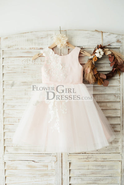 Ivory Lace Tulle Pink Satin Flower Girl Dress Junior Bridesmaid Dress - Flower Girl Dresses Ivory Lace Tulle Pink Satin Flower Girl Dress Junior Bridesmaid Dress - Flower Girl Dresses