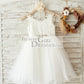 Ivory Lace Tulle Spaghetti Straps Wedding Flower Girl Dress with Beaded Belt