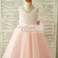 Lace Tulle Spaghetti straps Wedding Flower Girl Dress with Bow