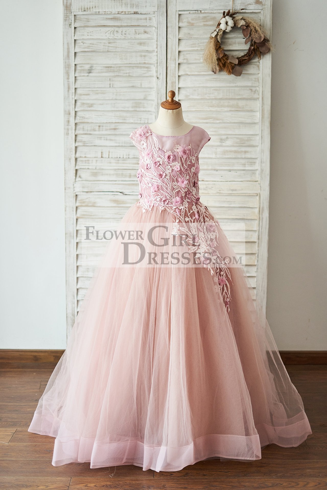 Fancy Girls Dress Tulle Lace Wedding Bridesmaid Ball Gown Floor Length  Dresses