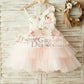 One Shoulder Floral Organza Pink Tulle Cupcake Wedding Flower Girl Dress