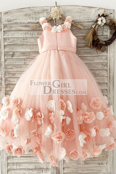 Ball Gown Blush 3D Flowers Tulle Wedding Flower Girl Dress Kids