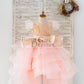 Pink Jacquard Hi Low Tulle Wedding Flower Girl Dress Kids Princess Party Dress