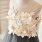Sheer Illusion Neck Gray Tulle Wedding Flower Girl Dress with Champagne 3D Flowers
