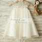 Sheer Neck ChampagneTulle Lace Wedding Flower Girl Dress with Pearls