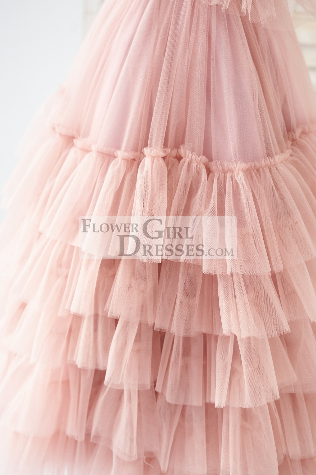 V Neck Mauve Tulle Cupcake Wedding Flower Girl Dress Kids Party Dress