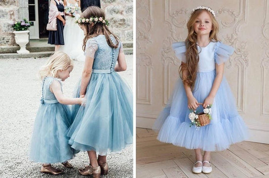 11 Dusty Blue Tulle Flower Girl Dresses for Toddlers