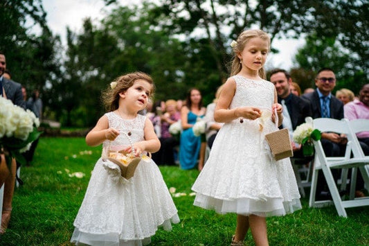 Flower Girls In Our Stunning Lace Ivory Flower Girl Dresses