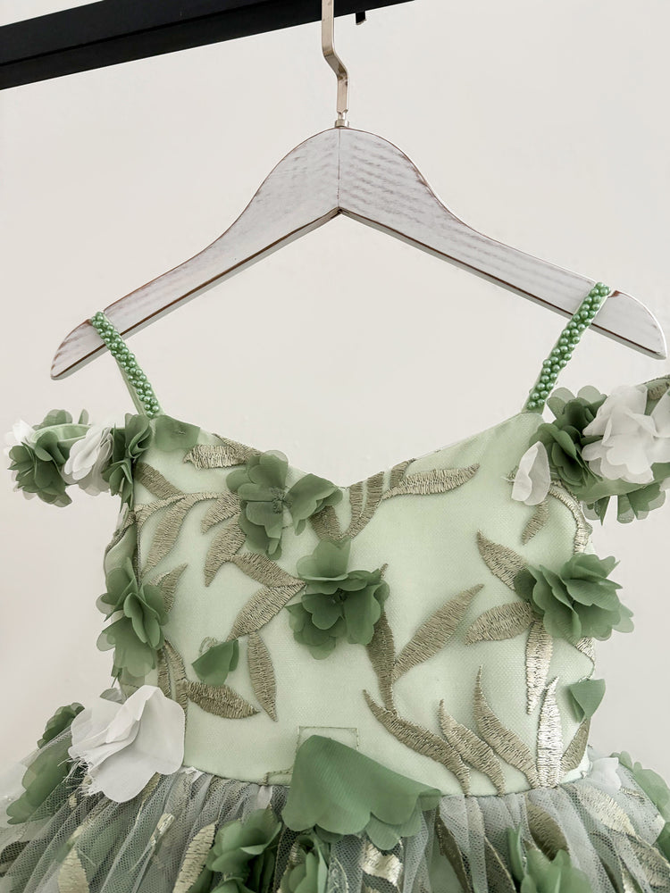 Off-Shoulder Green 3D Lace Flower Tulle Kids Pageant Flower Girl Dress 10T Off-Shoulder Green 3D Lace Flower Tulle Kids Pageant Flower Girl Dress 10T