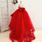 Ball Gown Red Sequin Lace Tulle Hi-Low Detachable Train Wedding Flower Girl Dress