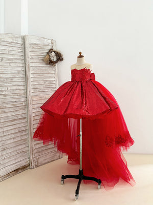 Ball Gown Red Sequin Lace Tulle Hi-Low Wedding Flower Girl Dress - Flower Girl Dresses Ball Gown Red Sequin Lace Tulle Hi-Low Wedding Flower Girl Dress - Flower Girl Dresses