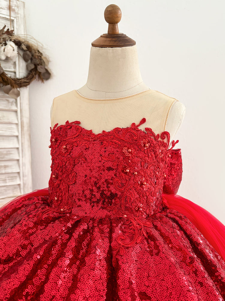 Ball Gown Red Sequin Lace Tulle Hi-Low Wedding Flower Girl Dress 7T Ball Gown Red Sequin Lace Tulle Hi-Low Wedding Flower Girl Dress 7T