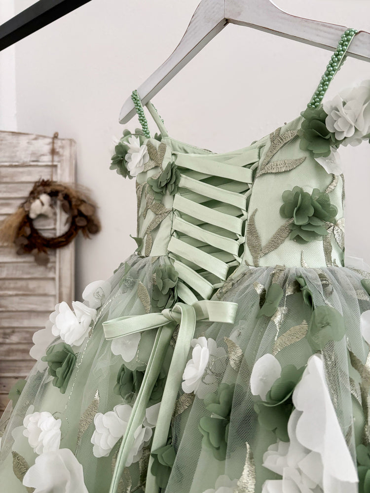 Off-Shoulder Green 3D Lace Flower Tulle Kids Pageant Flower Girl Dress - Flower Girl Dresses Off-Shoulder Green 3D Lace Flower Tulle Kids Pageant Flower Girl Dress - Flower Girl Dresses