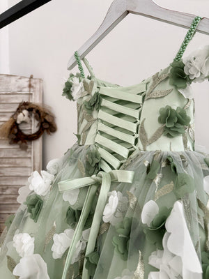 Off-Shoulder Green 3D Lace Flower Tulle Kids Pageant Flower Girl Dress - Flower Girl Dresses Off-Shoulder Green 3D Lace Flower Tulle Kids Pageant Flower Girl Dress - Flower Girl Dresses