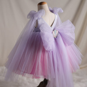 Princess Ball Gown Ocean Pearls Shell V Neck Tulle Birthday Party Fancy Baby Girl Dress, Bow