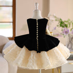 Black Velvet Roses Champagne Tulle Sleeveless Formal Party Flower Girl Dress