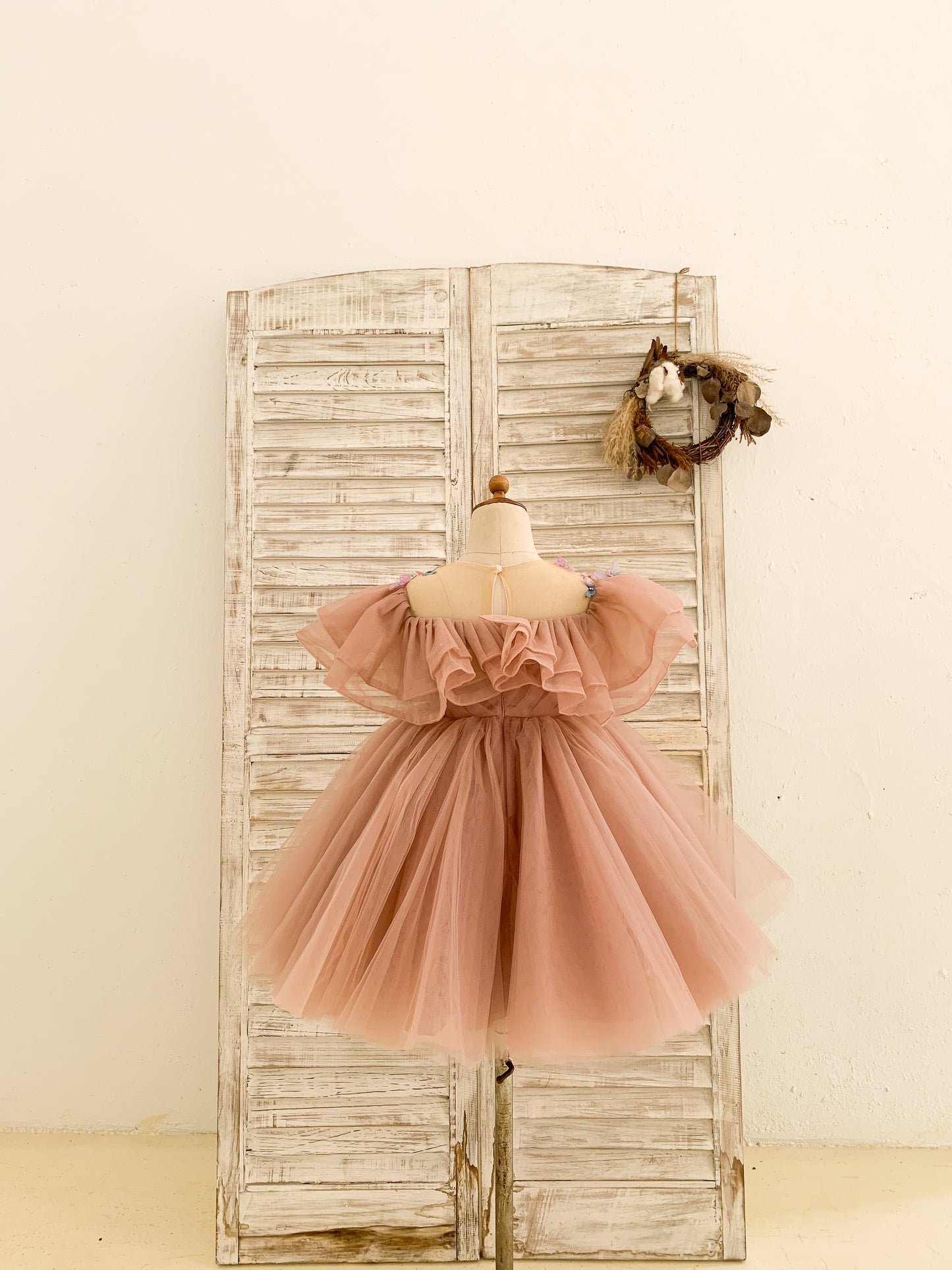 Ball Gown 3D Butterflies Mauve Tulle Ruffles Wedding Flower Girl Dress
