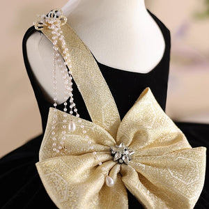 Black Velvet Roses Champagne Tulle Sleeveless Formal Party Flower Girl Dress