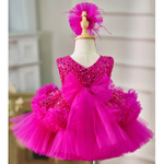 Ball Gown Fuchsia Sequin Tulle Pageants Christmas Birthday Wedding Flower Girl Dress