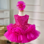 Ball Gown Fuchsia Sequin Tulle Pageants Christmas Birthday Wedding Flower Girl Dress