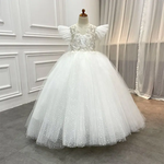 Princess Ball Gown Flutter Sleeves Beading Birthday Wedding Flower Girl Dress, Appliques