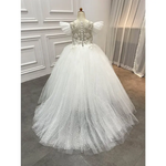 Princess Ball Gown Flutter Sleeves Beading Birthday Wedding Flower Girl Dress, Appliques
