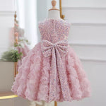 Ball Gown Sequined 3D Rosette Sleeveless Knee Length Wedding Party Flower Girl Dress, Bow