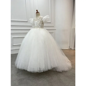 Princess Ball Gown Flutter Sleeves Beading Birthday Wedding Flower Girl Dress, Appliques