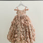 Ball Gown 3D Floral Pink Lace Tulle Floor Length Wedding Party Flower Girl Dress