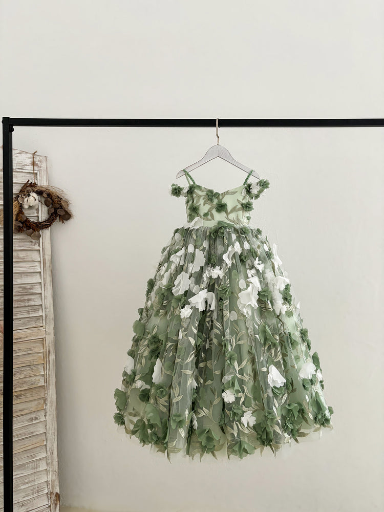 Off-Shoulder Green 3D Lace Flower Tulle Kids Pageant Flower Girl Dress - Flower Girl Dresses Off-Shoulder Green 3D Lace Flower Tulle Kids Pageant Flower Girl Dress - Flower Girl Dresses