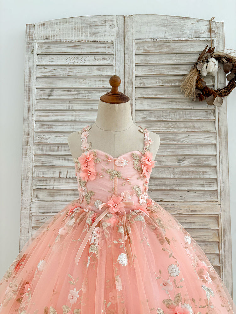 Peach Gown Floral Gown For Girls Pink 3D Flowers Sweetheart Ball Gown Wedding Flower Girl Dress Peach Pink 8T Peach Gown Floral Gown For Girls Pink 3D Flowers Sweetheart Ball Gown Wedding Flower Girl Dress Peach Pink 8T