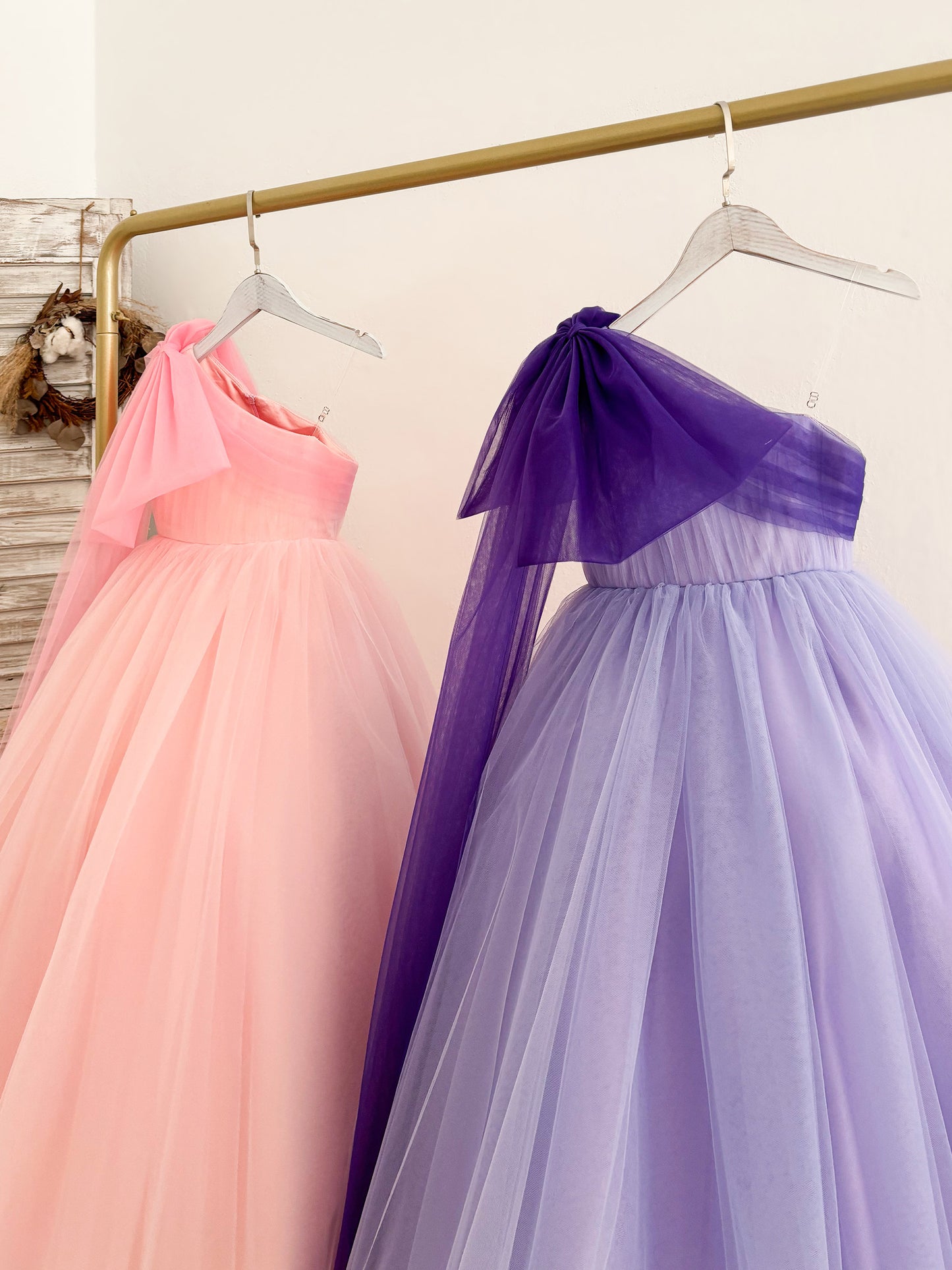 One Shoulder Draping Pink Tulle Wedding Flower Girl Dress Birthday Party