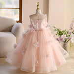Princess Sleeveless 3D Floral Pink Tulle Birthday Party Wedding Flower Girl Dress, Sequin