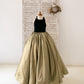 Black Velvet Gold Jacquard Keyhole Back Wedding Party Flower Girl Dress