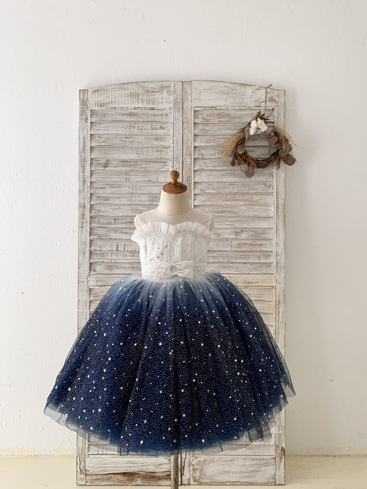 Ombre Pink / Navy Stars Tulle Flower Girl Dress Kids Party Dress 1T / Pink-Navy