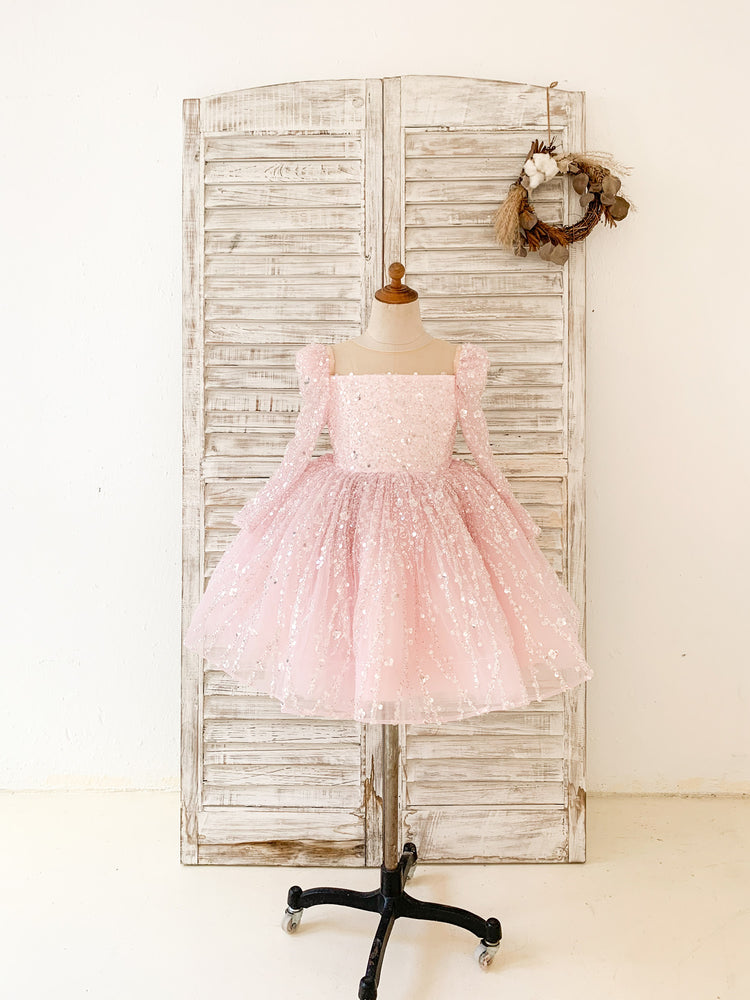 Long Sleeves Pink Crystal Beaded Flower Girl Dress Birthday Party - Flower Girl Dresses Long Sleeves Pink Crystal Beaded Flower Girl Dress Birthday Party - Flower Girl Dresses