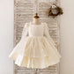 Square Neck Long Sleeves Crystal Beaded Wedding Flower Girl Dress, Horsehair