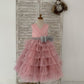 Cupcake Mauve Tulle V Neck Wedding Flower Girl Dress, Glittering Belt Bow