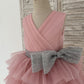 Cupcake Mauve Tulle V Neck Wedding Flower Girl Dress, Glittering Belt Bow